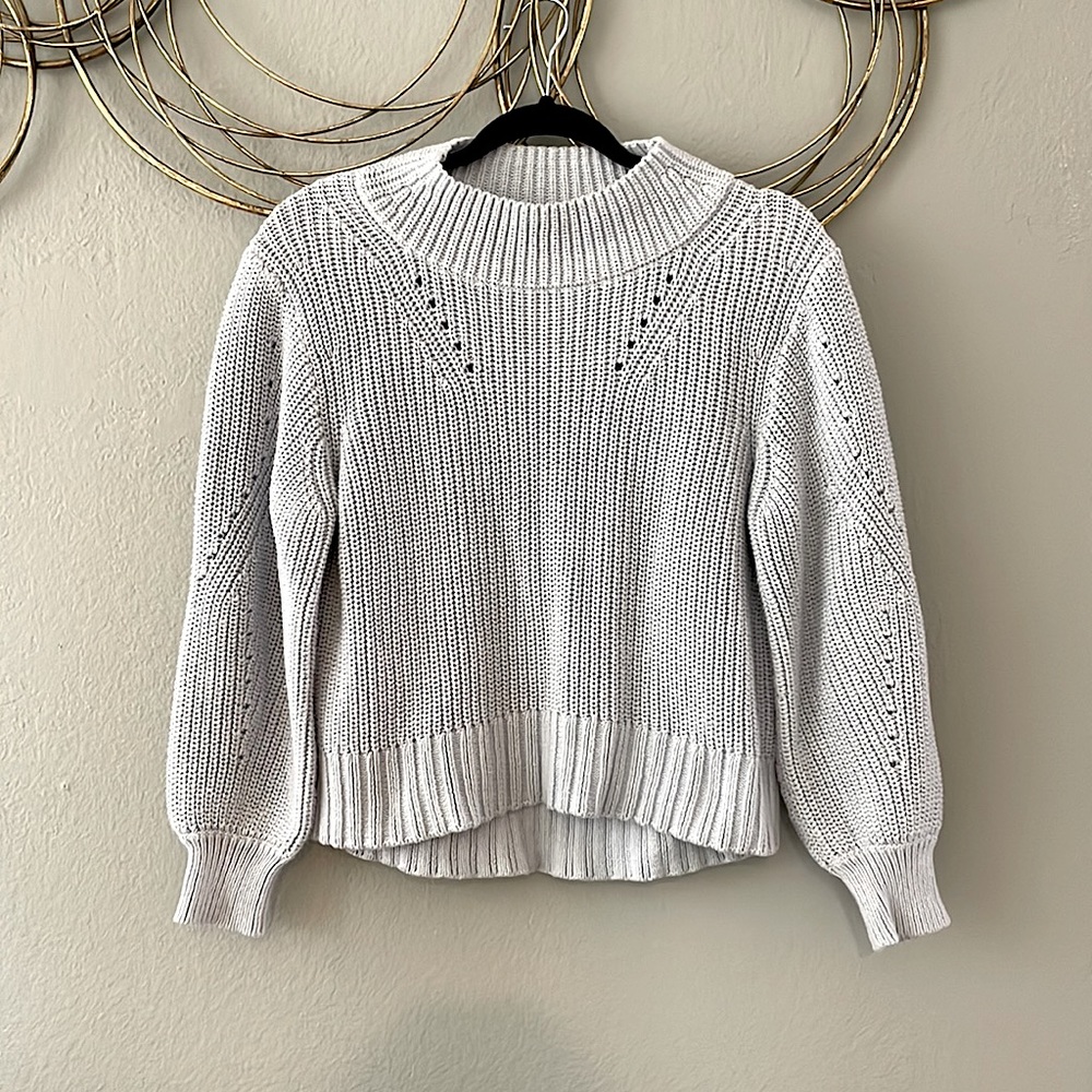 J. Crew Pointelle Crewneck Cropped 100% Cotton Sweater Women's XS Lavender Color - Picture 2 of 5